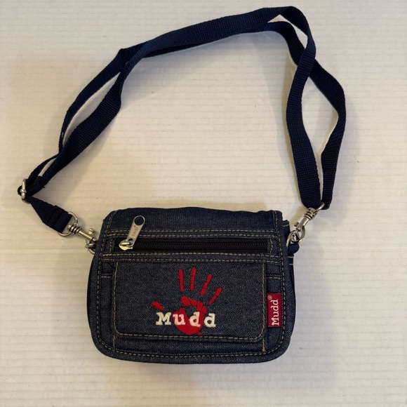 Mudd Denim Jean Red Blue Crossbody Bag Purse Y2K Satchel Bag - Picture 2 of 11